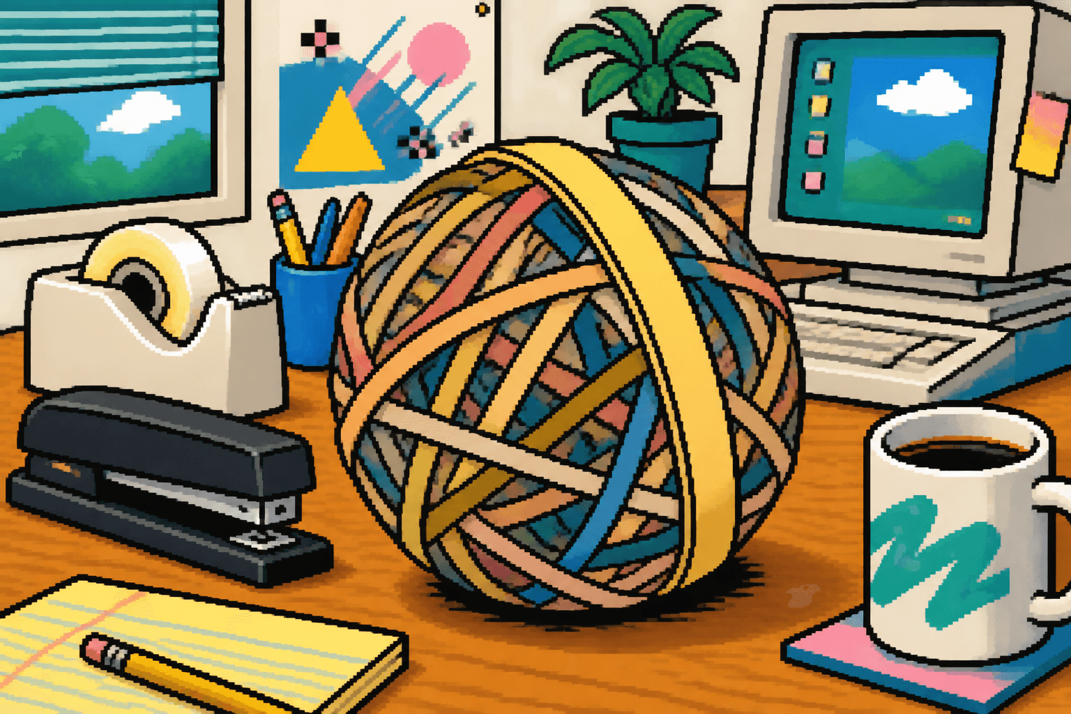 The Rubber Band Ball on Dad's Desk